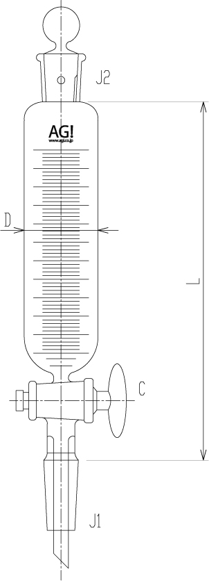 旭製作所 セミ・ミクロ　平衡形滴下ロート　ＰＴＦＥコック　２５mL 1個 3746-25-1M - 2