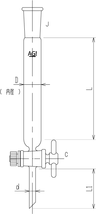 クライミング クロマト管(フィルター無・テフロンコック付) 100×L500 1個 CL0154-10-20 - 3